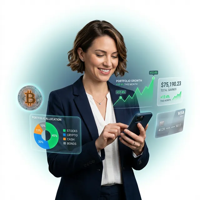 Finance and crypto portfolio dashboard illustration